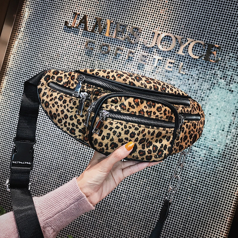 Sports Fitness Fashion Bags Europe and America Pocket Leopard Fashion Chest Bag Diagonal Dual-use Multi-function Chain Waist Bag