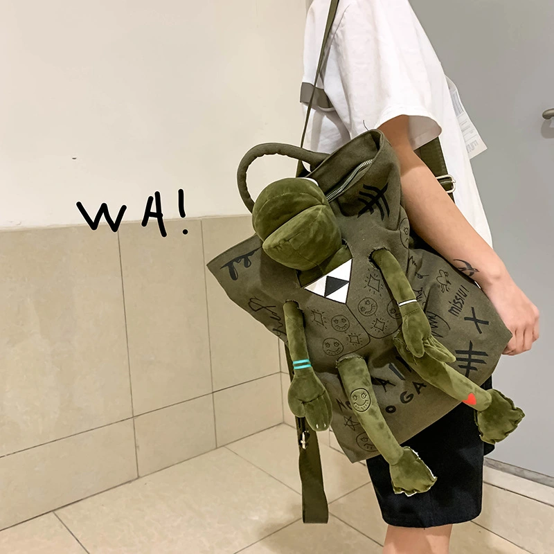 Travel Backpack graffiti printing cute frog schoolbag