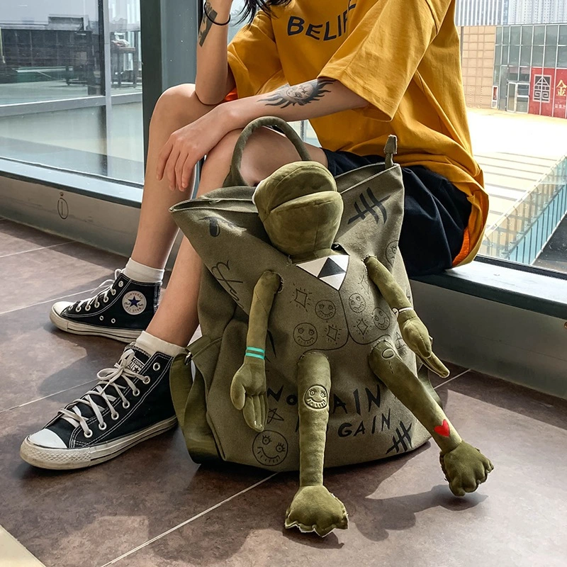 Travel Backpack graffiti printing cute frog schoolbag