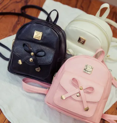 Spring and summer new women's bag retro fashion backpack Korean version of the bow student bag travel backpack