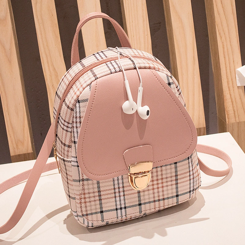 Ladies Printed Scottish Check Lock Small Backpack