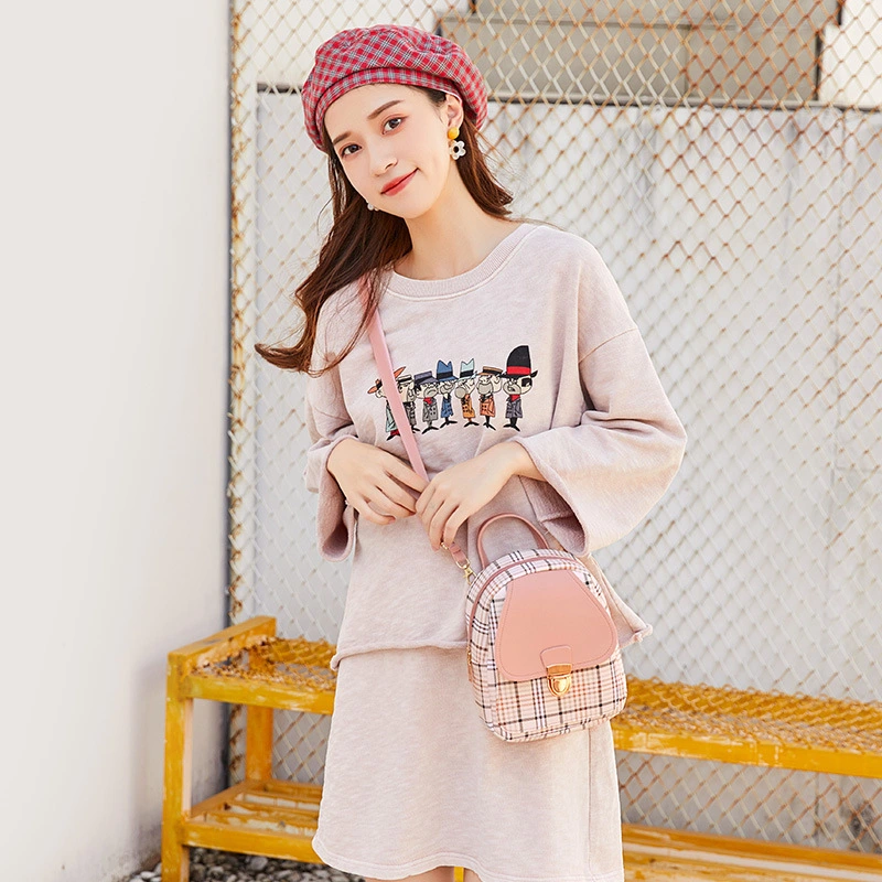 Ladies Printed Scottish Check Lock Small Backpack