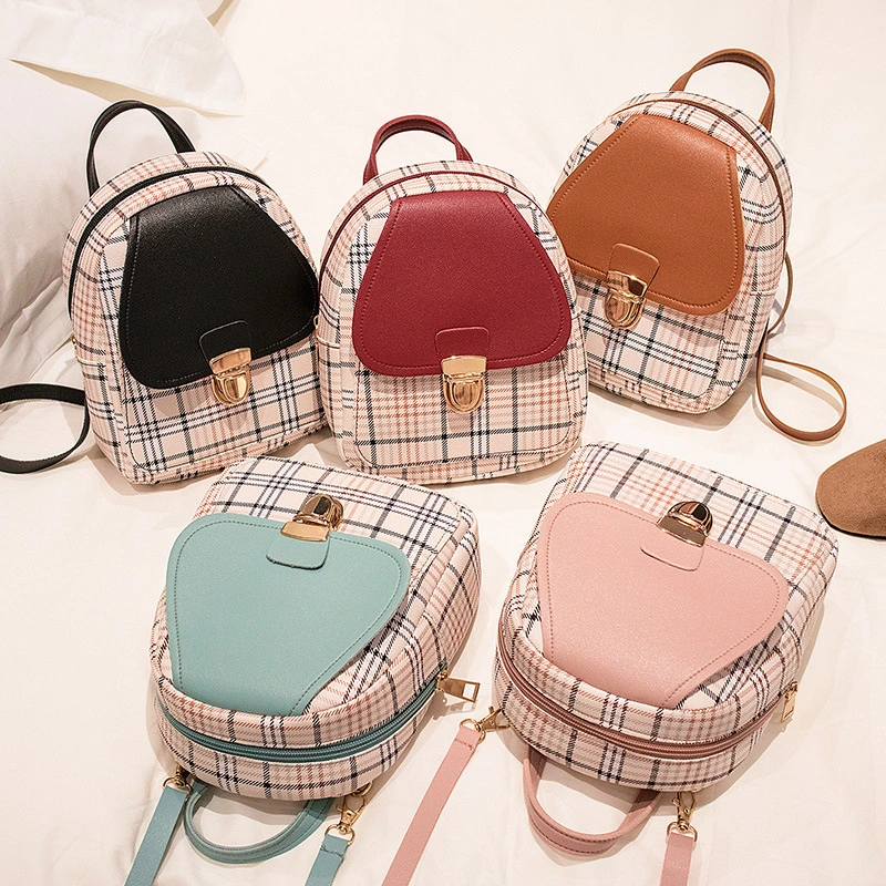 Ladies Printed Scottish Check Lock Small Backpack