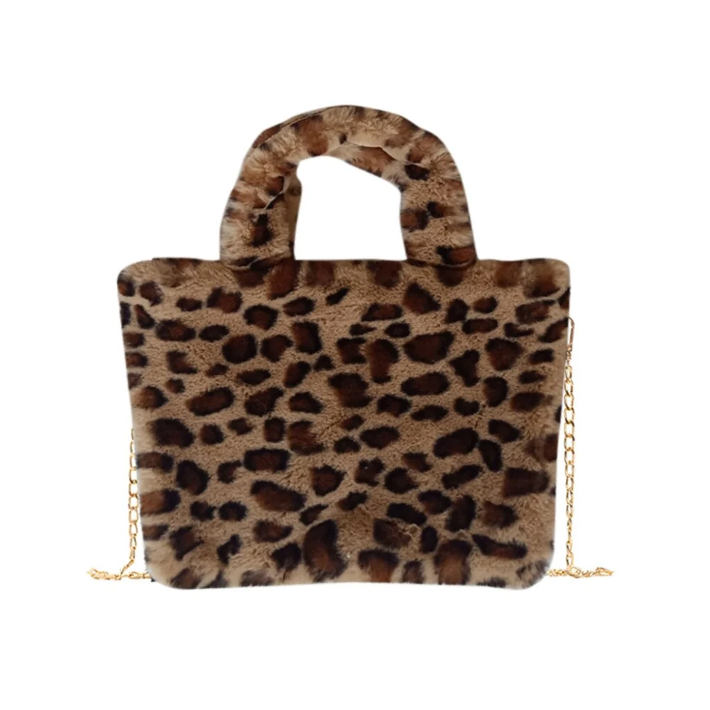 Plush leopard shoulder bag