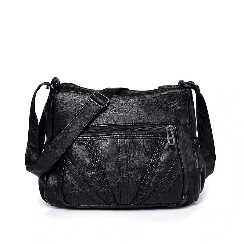 New Women Messenger Bag Mother Shoulder Bag Washed Soft Leather Bag Ladies Black Small Bag bolsa feminina