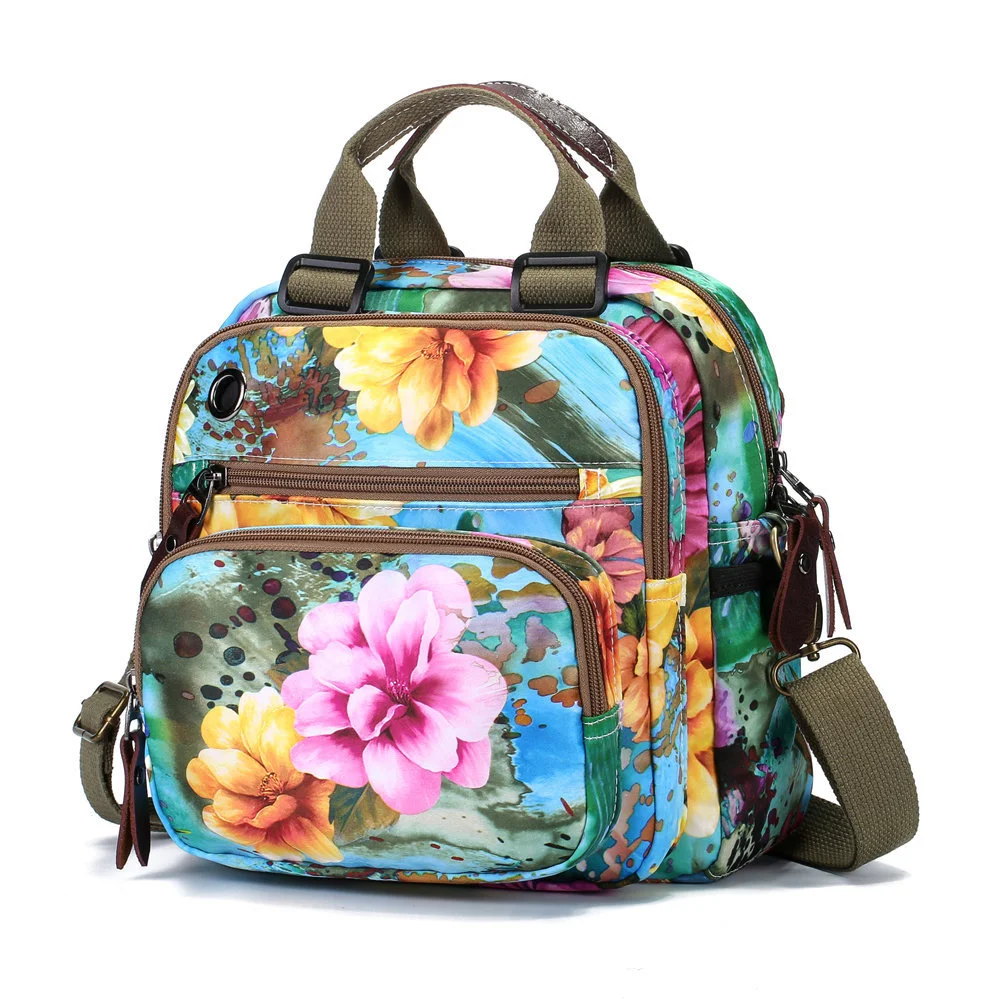 Contrasting Color Oxford One-Shoulder Diagonal Double-Back Multipurpose Bag
