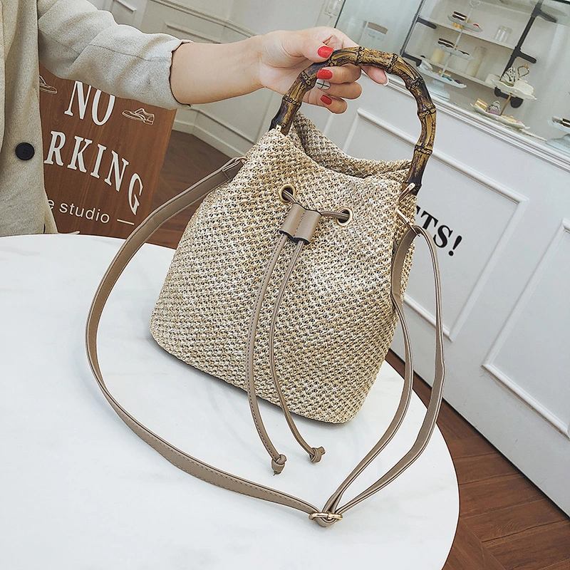 Bamboo Hand Bucket Shaped Woven Women's Bag One Shoulder Diagonal Bag