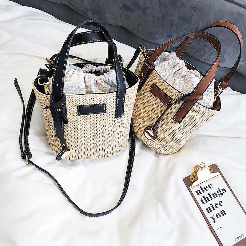 Summer Korean Wild Cross-body Shoulder Handbag Straw Woven Bucket Bag