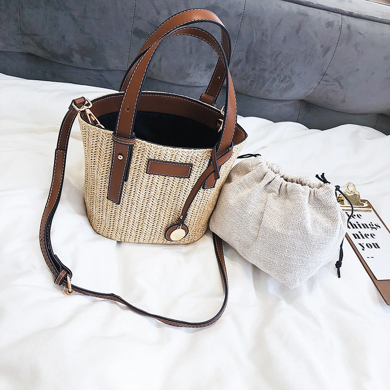 Summer Korean Wild Cross-body Shoulder Handbag Straw Woven Bucket Bag