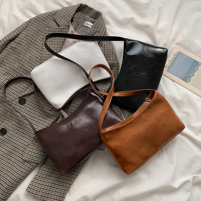 Pure Color Oily Leather All-Match Underarm Bag Bill Of Lading