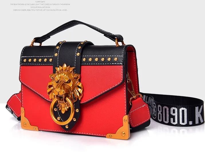 Women Fashion Pack Shoulder Bag with Metal Lion Head Crossbody Package