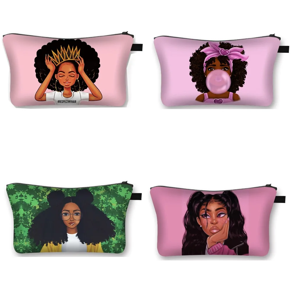 Black girl print waterproof cosmetic bag