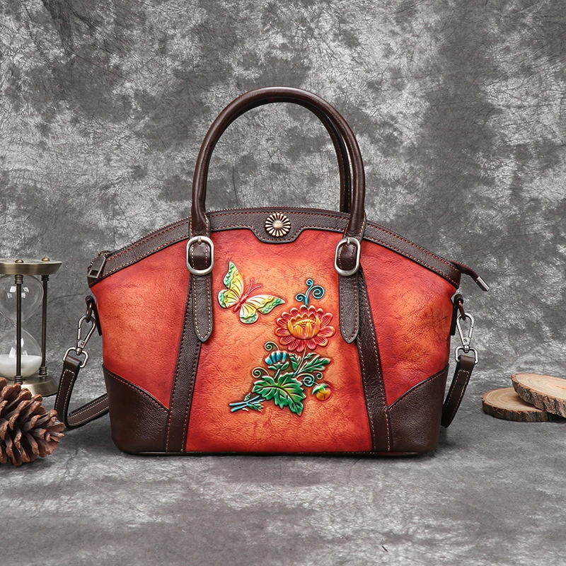 Hand-rubbed Three-dimensional Relief Retro Female Bag