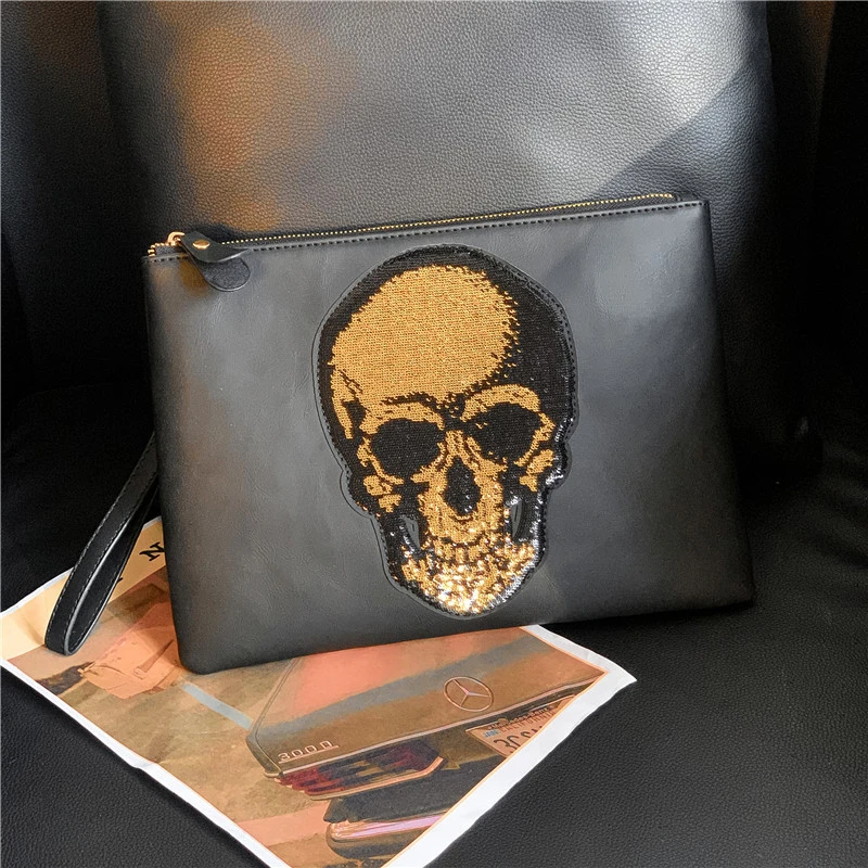 Ghost Head Clutch Men's Fashion Leather Clutch