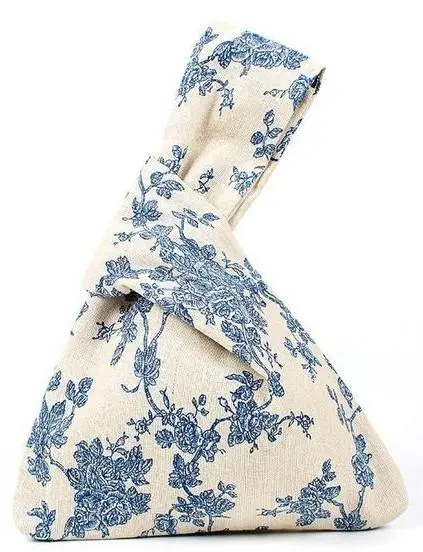 Grab-N-Go Linen Wristlet Hand Bags - Blue Flowers