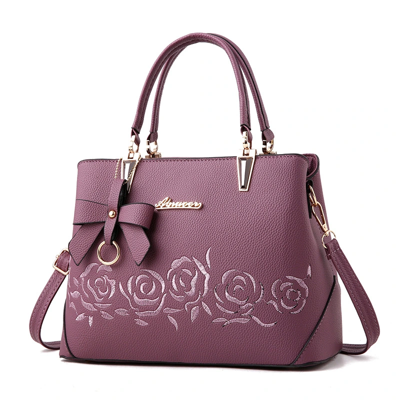 Embroidered rose tote shoulder bag