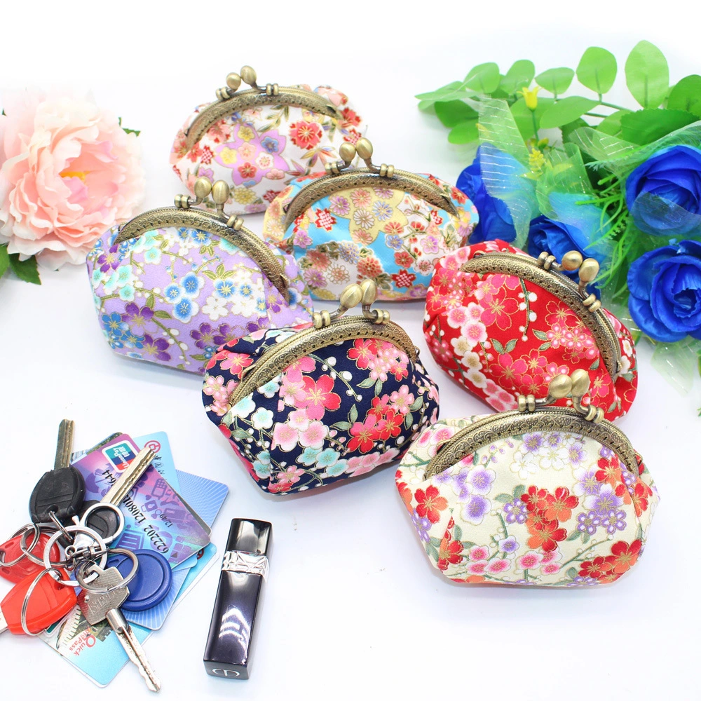 Japanese printing handmade gold bag fabric coin purse