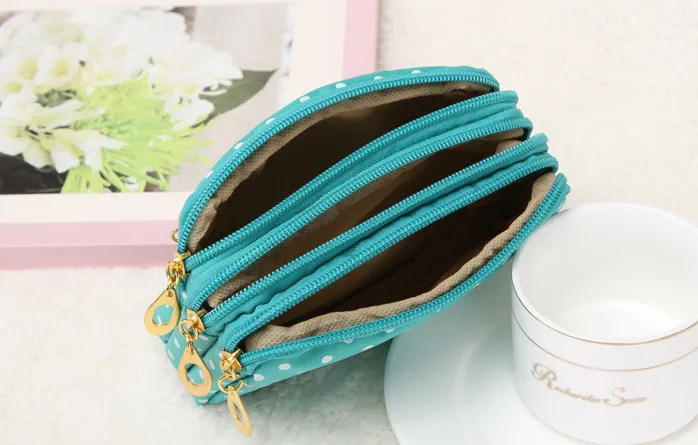Canvas handbags handbags Korean version of the three-zipper multi-layer wallet hand bag packet phone change