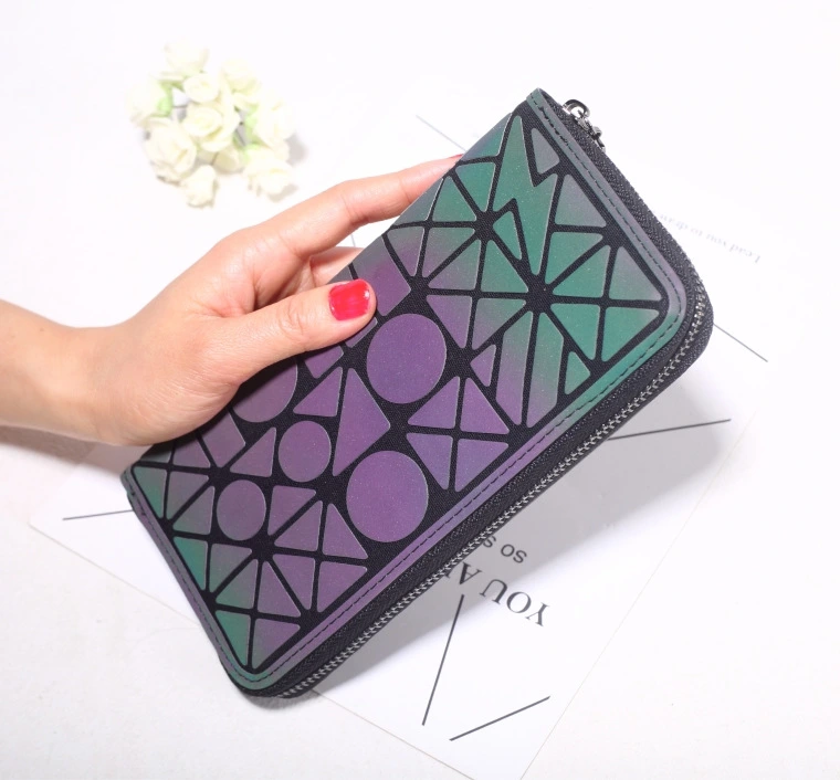 Women Geometry Three Folds Wallets Women Long Wallet Purse Luminous Zipper Ladies Clutch Bag Female Card Holder Carteira