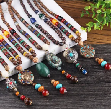 1pc Vintage National Wind Sweater Chain Long Paragraph Auspicious Elephant Jewelry Clothing Accessories Wooden Beads Necklace