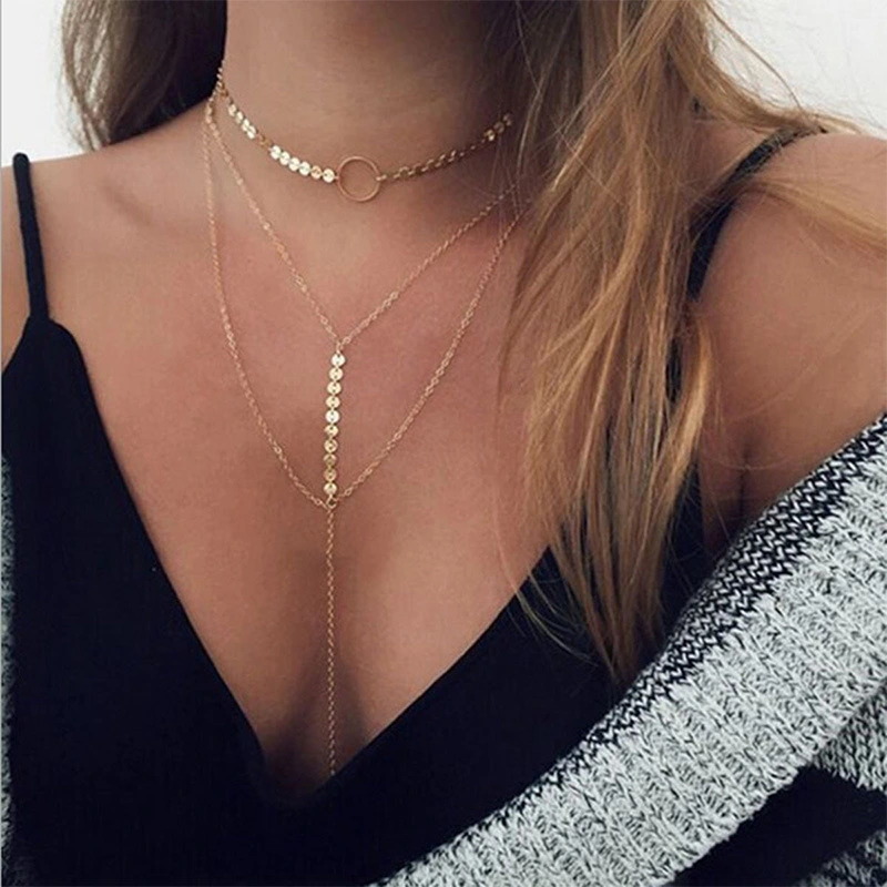 Sequined multi-layer necklace