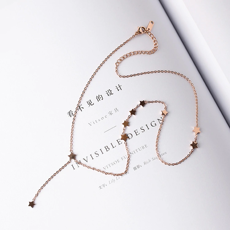 Temperament star point side fringed titanium steel rose gold clavicle chain short necklace