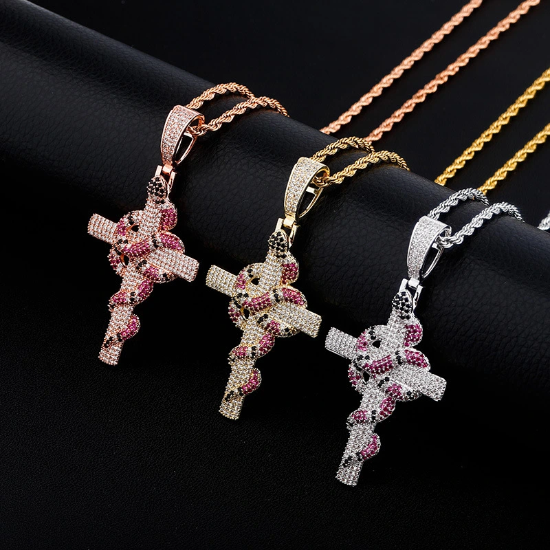 Vintage snake cross pendant necklace