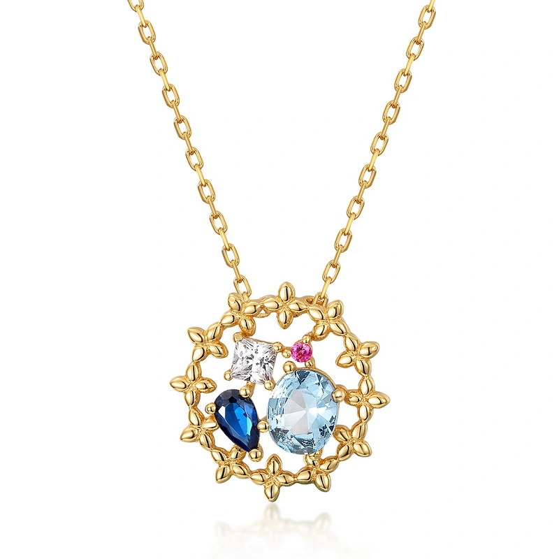 Vintage small flower blue spinel necklace