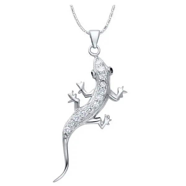 18K White Gold Plated Gecko Pendant