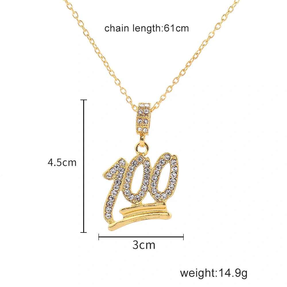 Men's full diamond 100 letters pendant necklace