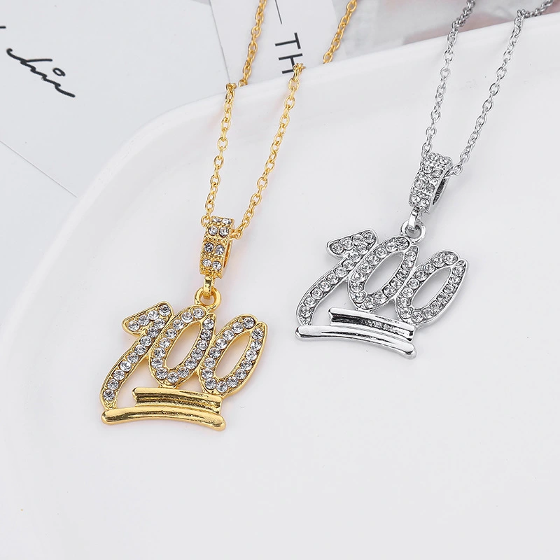 Men's full diamond 100 letters pendant necklace