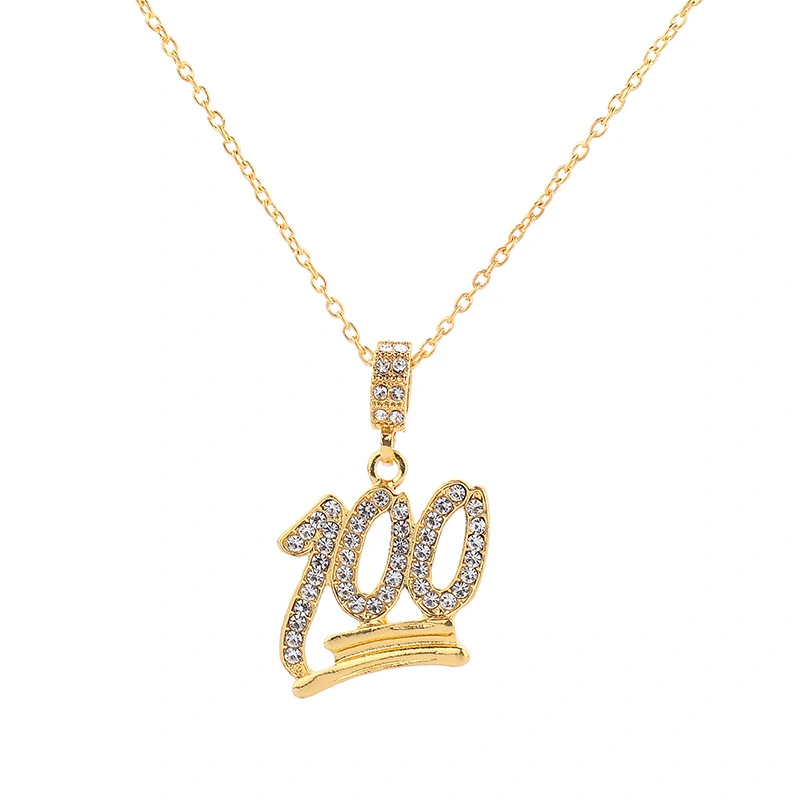 Men's full diamond 100 letters pendant necklace