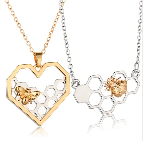 X & P Charm Fashion Silver necklaces for Women Girl Heart Honeycomb Bee pendant choker necklace Gift Prom Party Animal