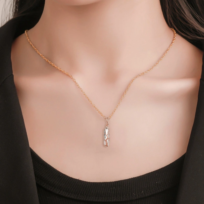 Natural white crystal color plated hexagonal pillar pendant