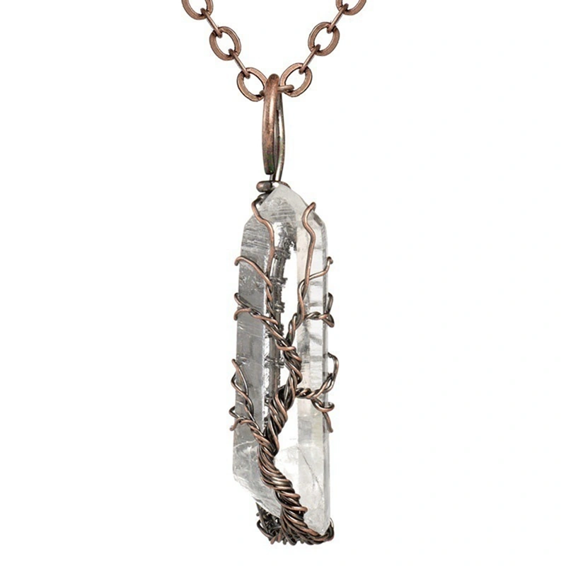 Natural white crystal color plated hexagonal pillar pendant