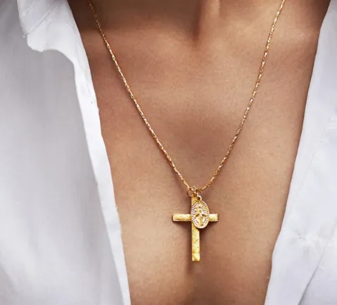 Gold Color Cross Pendant Necklace for Women Fashion Metal Style Christ Charm Minimalist Collar Chain Necklace Jewelry