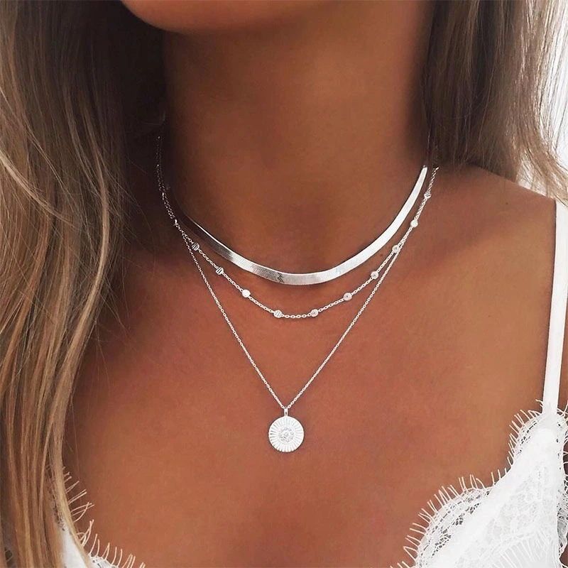 Popular Fashion Personality New Simple Multi-layer Lotus Pendant Necklace Female Blade Chain Necklace