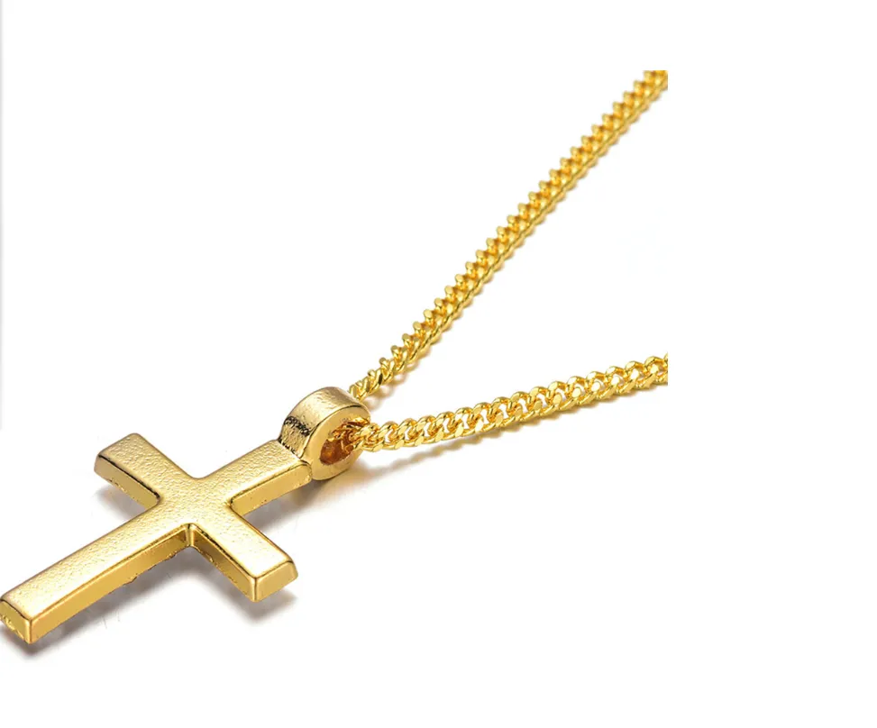GOLD & SILVER CROSS PENDANT NECKLACE ICED OUT