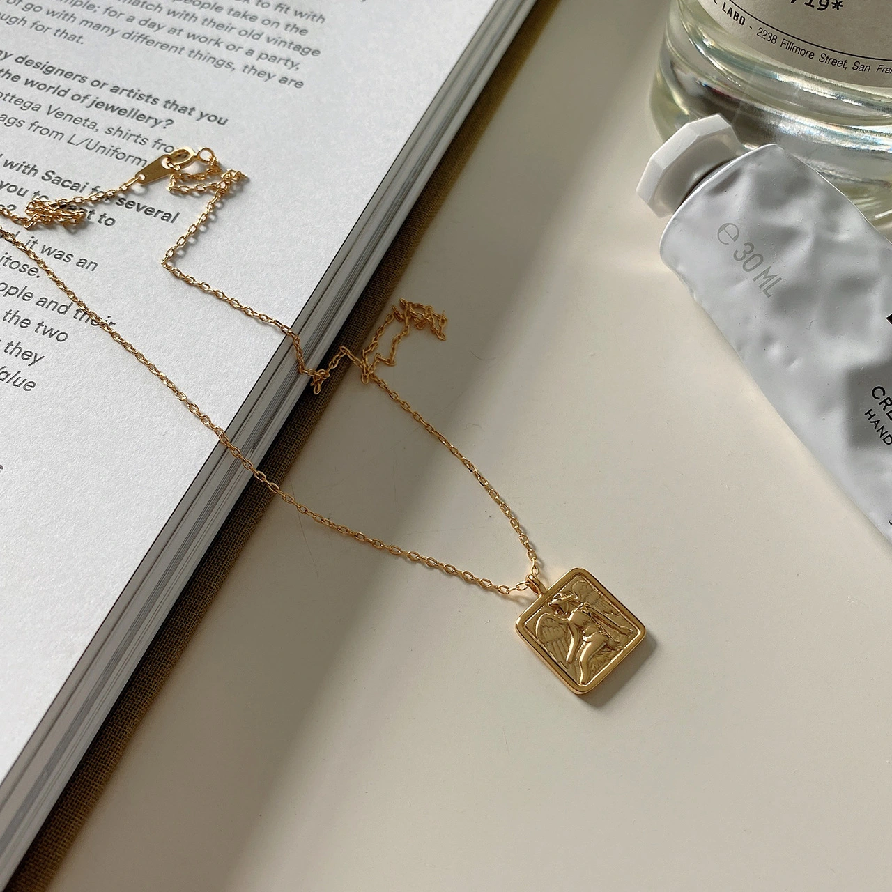 The Same S925 Sterling Silver Necklace Retro Square Necklace Pendant