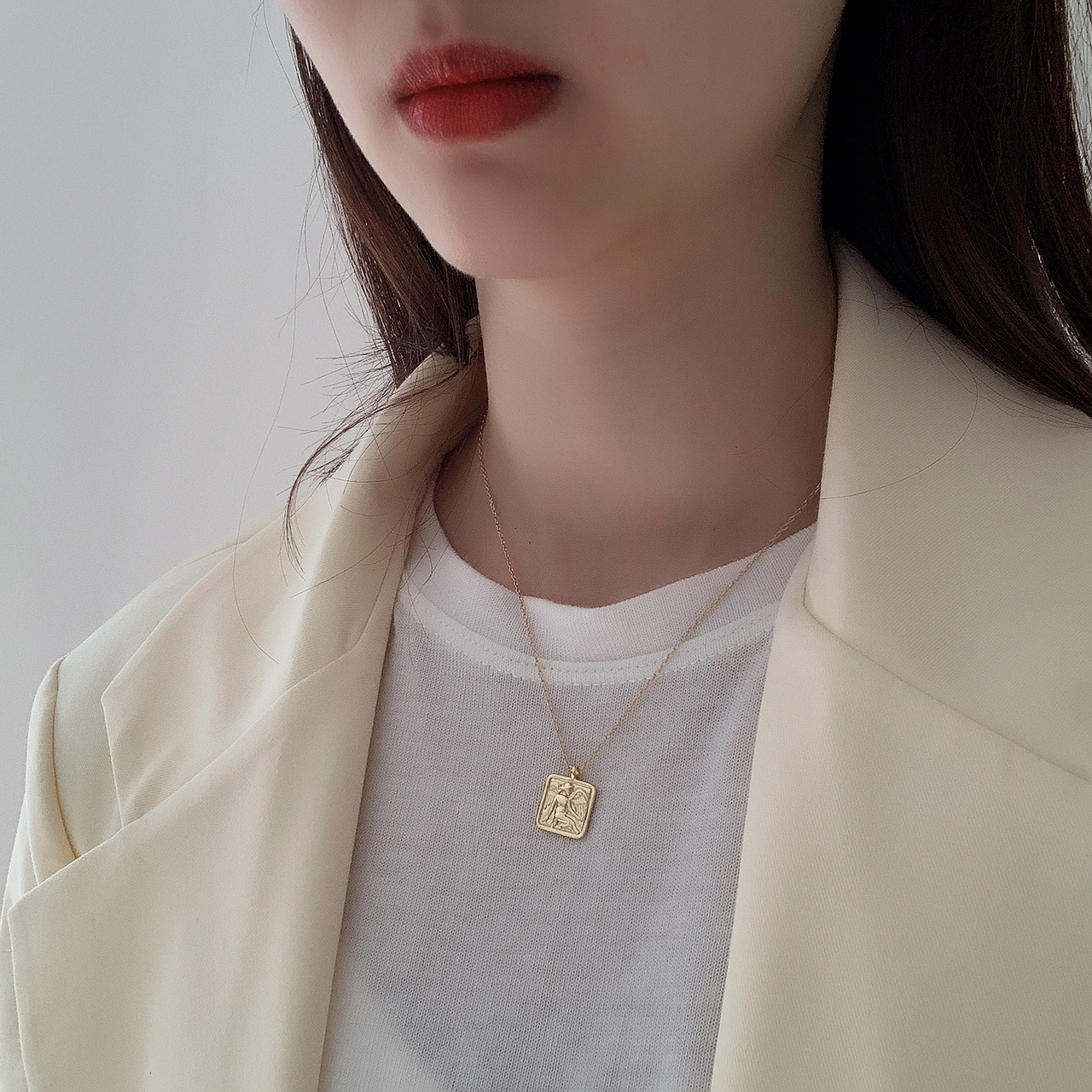 The Same S925 Sterling Silver Necklace Retro Square Necklace Pendant