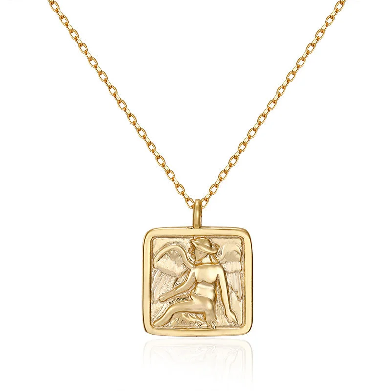The Same S925 Sterling Silver Necklace Retro Square Necklace Pendant