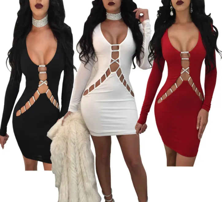 For cross-border aliexpress wisheBay Europe and the explosion of hollow drilling package hip dress sexy female club
