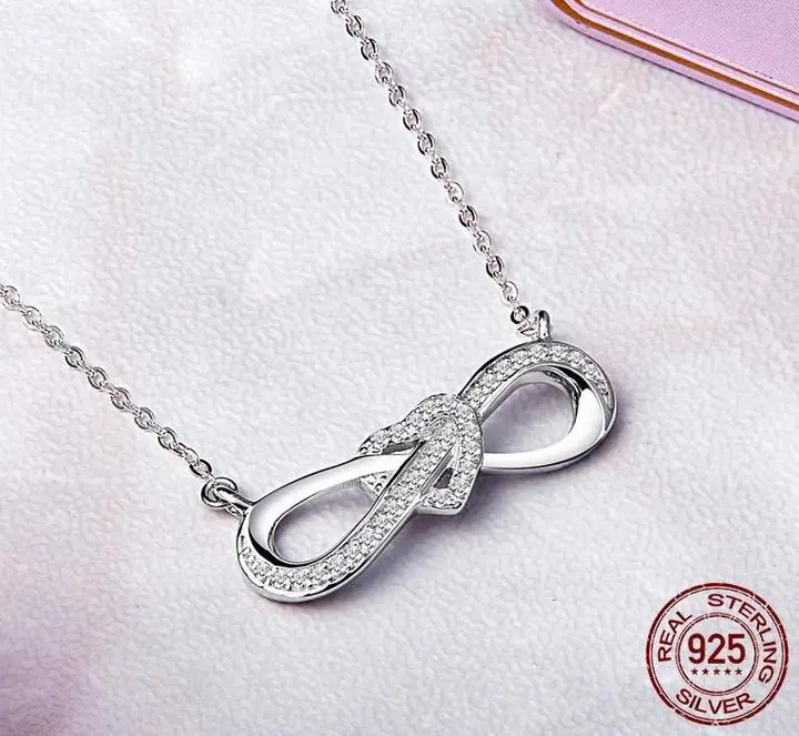 Eight-character diamond heart-shaped clavicle chain necklace chain endless love element s925 sterling silver necklace