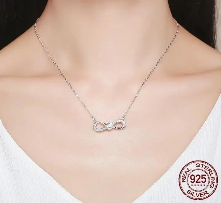 Eight-character diamond heart-shaped clavicle chain necklace chain endless love element s925 sterling silver necklace