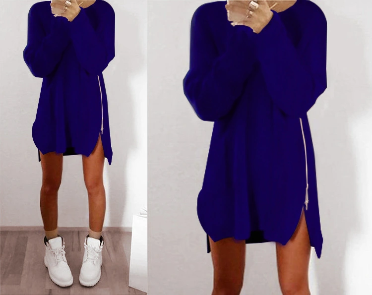 Autumn and winter Europe and the new casual loose zipper sweater dress