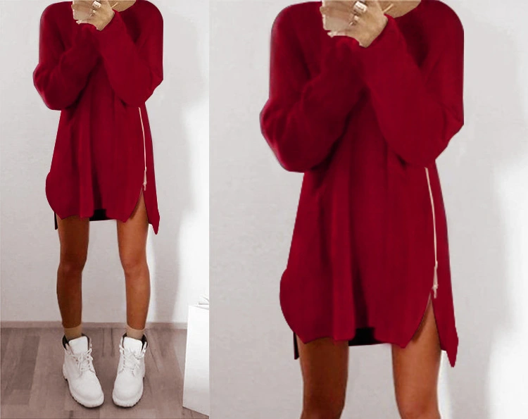 Autumn and winter Europe and the new casual loose zipper sweater dress
