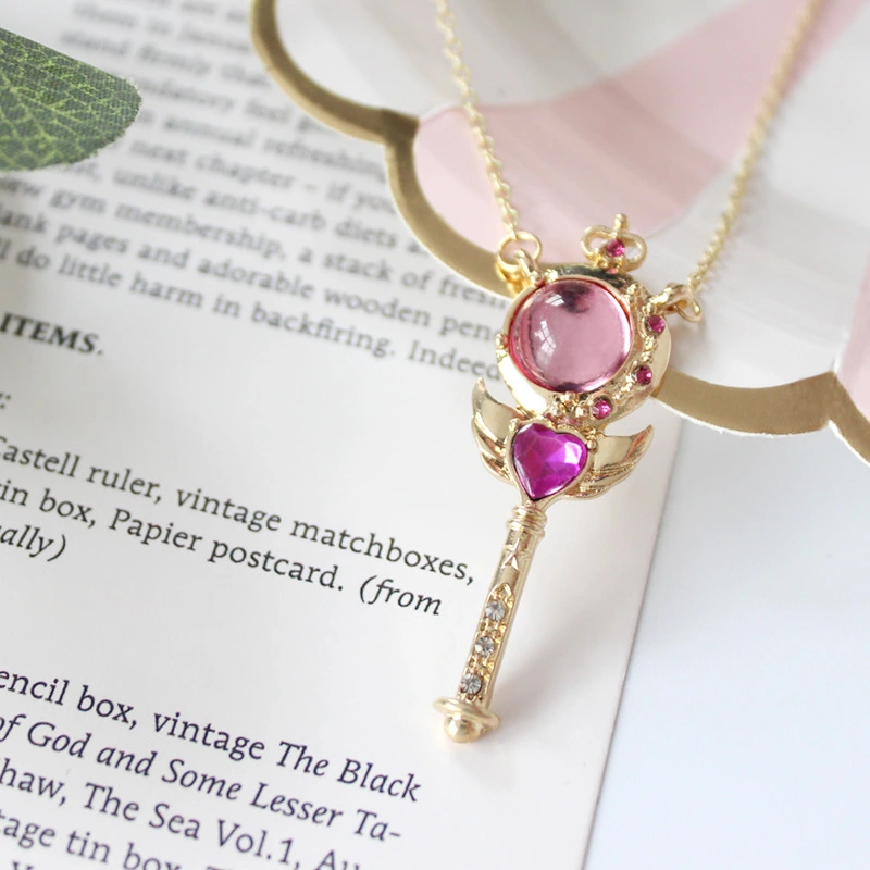 Japanese Cartoon Girl Series Gemstone Wings Scepter Necklace
