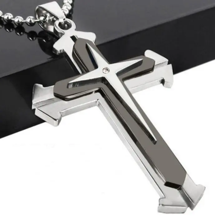 Three men Cross Necklace Jewelry Pendant aliexpress split titanium fork explosion models with beads wholesale