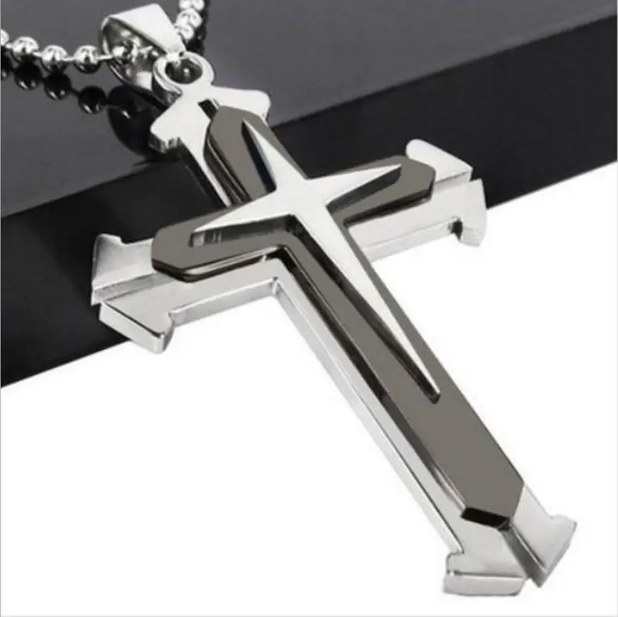 Three men Cross Necklace Jewelry Pendant aliexpress split titanium fork explosion models with beads wholesale