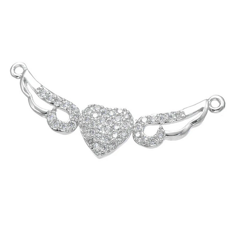 Double hanging angel wings zircon heart shape